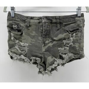 Mossimo Women's Army Camo Print Cut-Off Denim Shorts High Rise Size 6/28